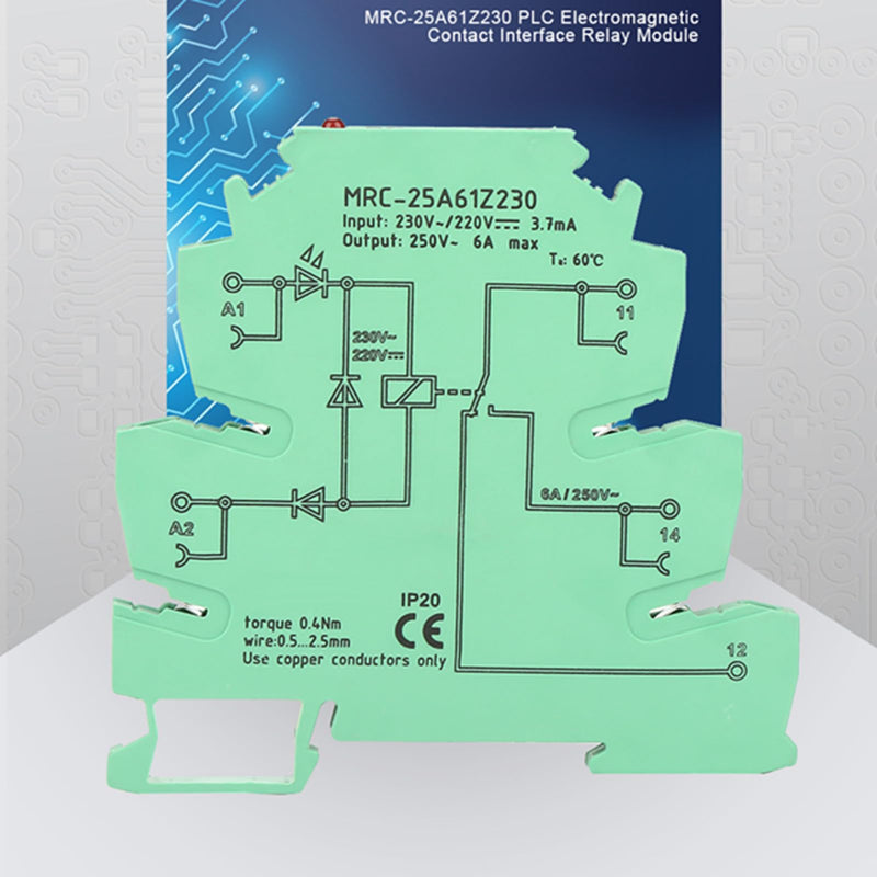 MRC-25A61Z230 PLC Electromagnetic Contact Interface Relay Module Input Diode Reverse Polarity Protection 230VAC/220VDC 1NO 1 NC