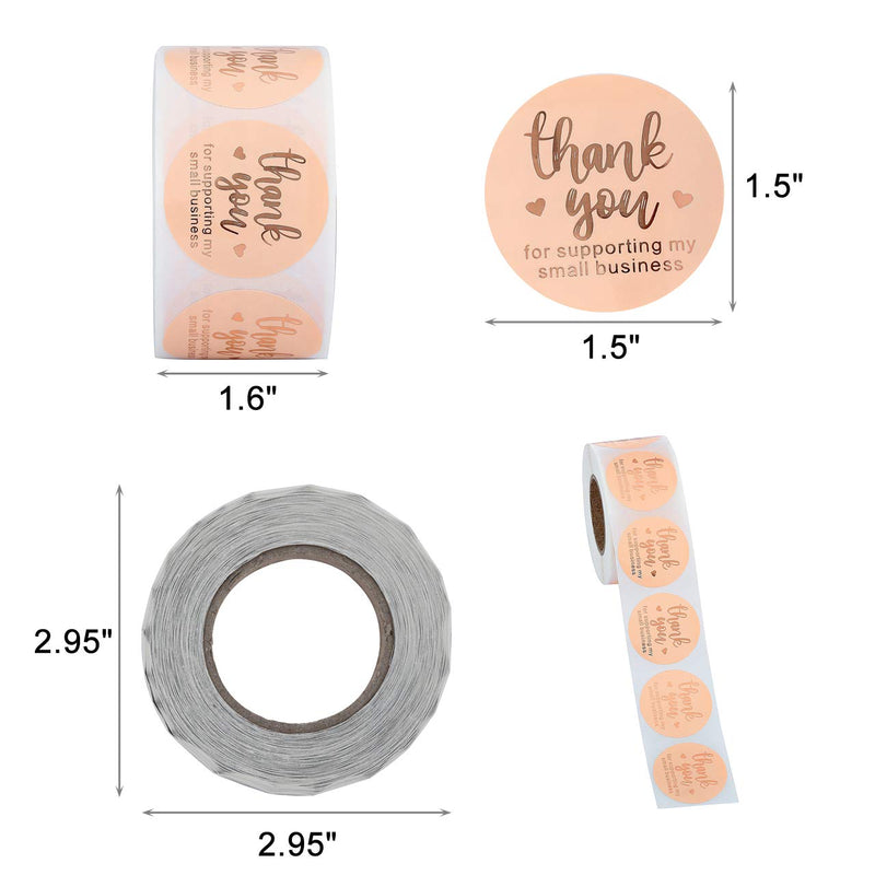 Yoption 1.5" Round Thank You for Supporting My Small Business Stickers, 500pcs Rose Gold Mailing Supplies Labels Per Roll Thank You Rose Gold