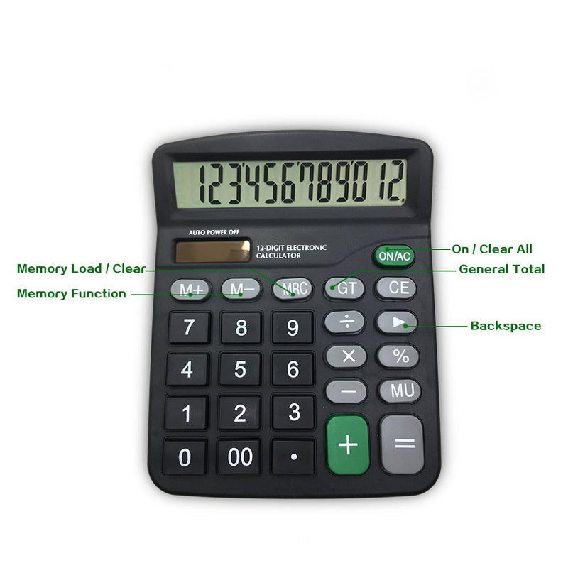 SourceTon 2 Packs of 12-Digit Standard Desktop Calculator, Basic Handheld Calculator with Large LCD Display and Large Buttons, Dual Powered Office Calculator, Black