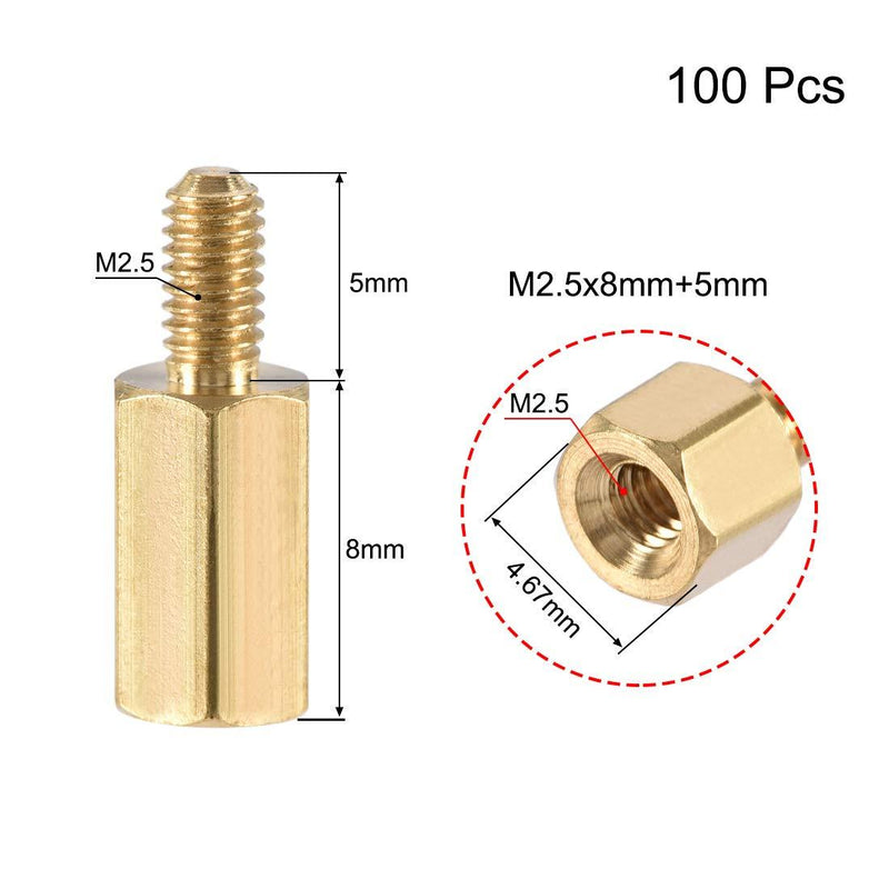 uxcell M2.5x8mm+5mm Male-Female Brass Hex PCB Motherboard Spacer Standoff for FPV Drone Quadcopter, Computer & Circuit Board 100pcs