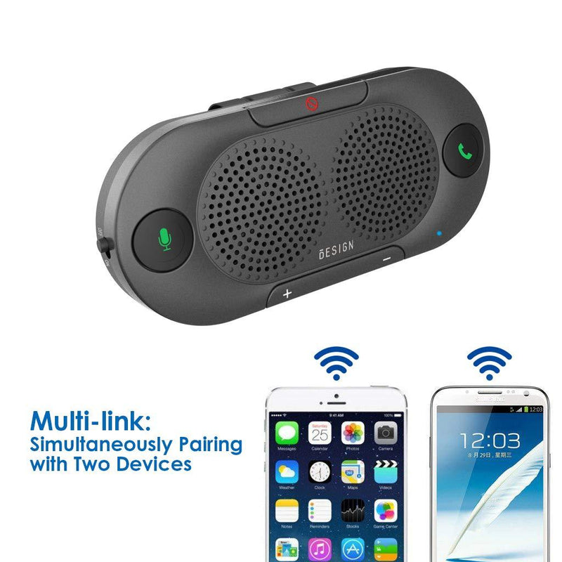 BESIGN BK06 Bluetooth 5.0 in Car Speakerphone with Visor Clip, Wireless Car Kit for Handsfree Talking, Motion Auto on, Siri Google Assistant Support Metal Grey