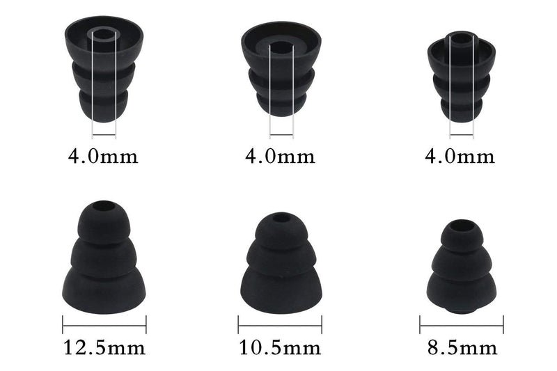 BLLQ 6 Pairs Replacement Triple Flange Ear Tips Earbuds Eartips Silicone Buds for Most in Ear Headphones (Sony Powerbeats Senso etc.) Black [Large Size] (3flange Tips L) Large