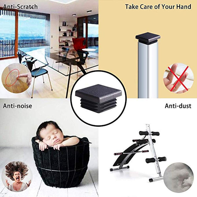 (Pack of 10)2" Square Tubing Black Plastic Plug,2 Inch End Cap 2"x2" 2x2 Fence Post Pipe Cover Tube Chair Glide Insert Finishing Plug 10 Pieces/2 inch Square Tubing Plastic Plug