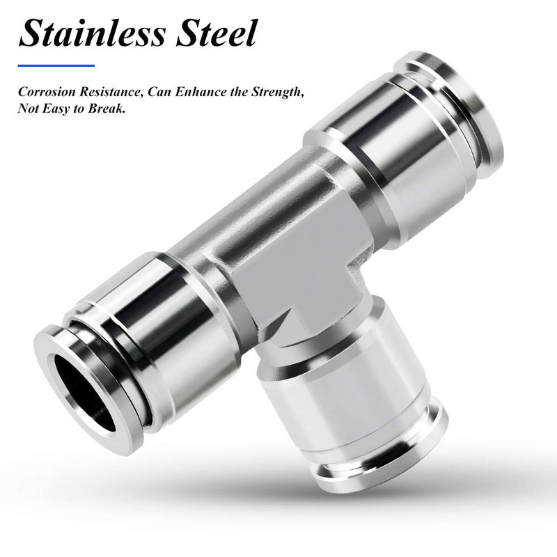 TAILONZ PNEUMATIC 1/4" OD Tee Stainless Steel Push to Connect Fittings 3 Ways Tube Connect Push Fit Push Lock PE-1/4 (Pack of 1)