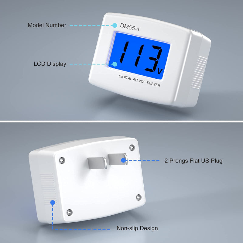 Plug in Voltage Meter, Eversame AC 80-300V LCD Digital RV Voltage Meter, AC 110 220V Voltage Panel Power Volt Test Monitor Gauge Meter for Household Plug into Outlet to Measure Voltage (2 Pack)