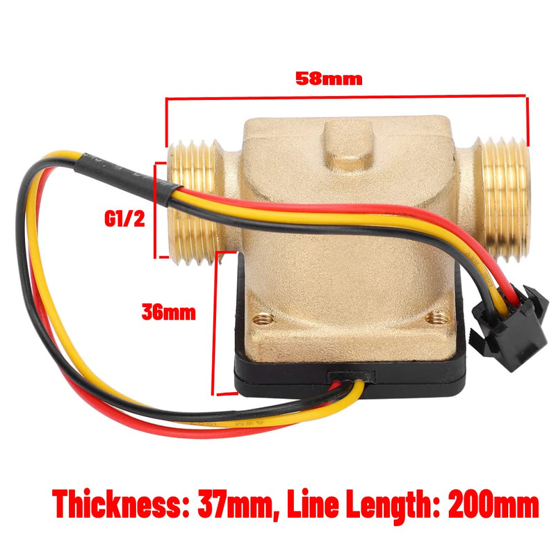 Water Flow Sensor Meter G1/2" DC 3-24V Brass Hall Flow Meter High Temperature Resistant for Water Heater Water Dispenser