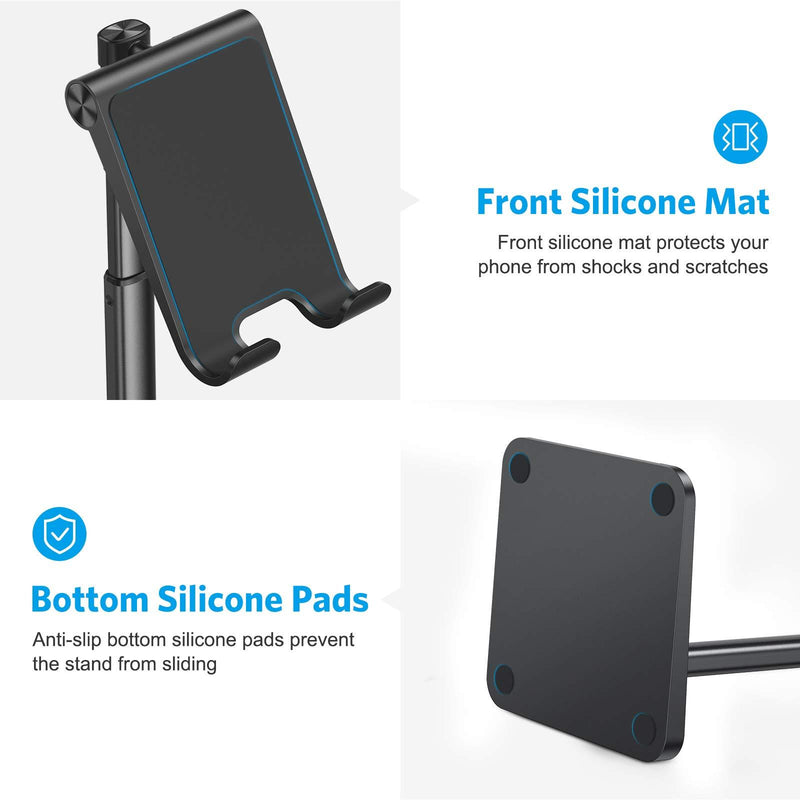 Cell Phone Stand, OMOTON Adjustable Angle Height Desk Phone Dock Holder for iPhone SE 2/11 / 11 Pro/XS Max/XR, Samsung Galaxy S20 / S10 / S9 / S8 and Other Phones (3.5-7.0-Inch), Black