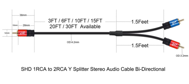 SHD RCA to 2RCA Subwoofer Cable Audio Cable 2RCA to 1RCA Bi-Directional RCA Y Adapter Premium Sound Quality Dual Shielded with Gold Plated Connectors-20Feet 20Feet