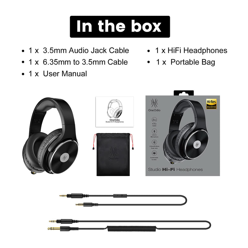 OneOdio Wired Headphones - Over Ear Headphones with Noise Isolation Dual Jack Professional Studio Monitor & Mixing Recording Headphones for Guitar Amp Drum Keyboard Podcast PC Computer Black