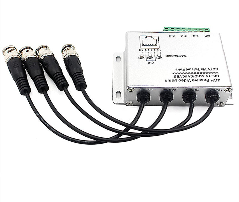 BeElion 4-CH Passive Video Balun HD Transceiver with BNC Connector Cable,BNC to Cat5/5E/6 RJ45(T568B) UTP Cable Converter for 720P/1080P HD-CVI/TVI/AHD CCTV Camera