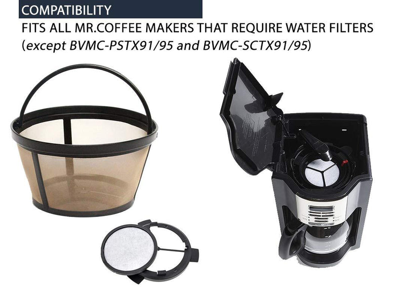 Premium Replacement Charcoal Water Filter Disks for Mr. Coffee Machines 12 Pack + Reusable Basket Coffee Filter fits Mr. Coffee 12 Water Filters + 1 Coffee Filter