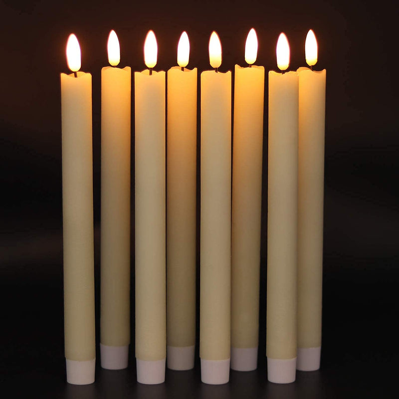 GenSwin Flameless Ivory Taper Candles Flickering with 10-Key Remote, Battery Operated Led Warm 3D Wick Light Window Candles Real Wax Pack of 6, Christmas Home Wedding Decor(0.78 X 9.64 Inch) A-6 Ivory