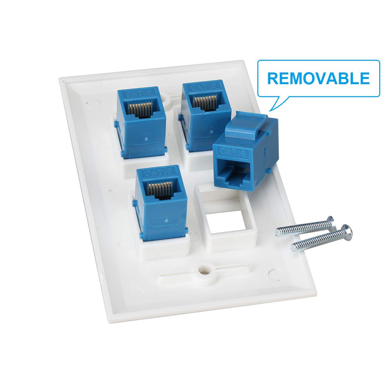 Ethernet Wall Plate 4 Port,Cat 6 Wall Plate Female-Female Compatible with Cat7/6/6e/5/5e Ethernet Devices -Blue Cat6-4port