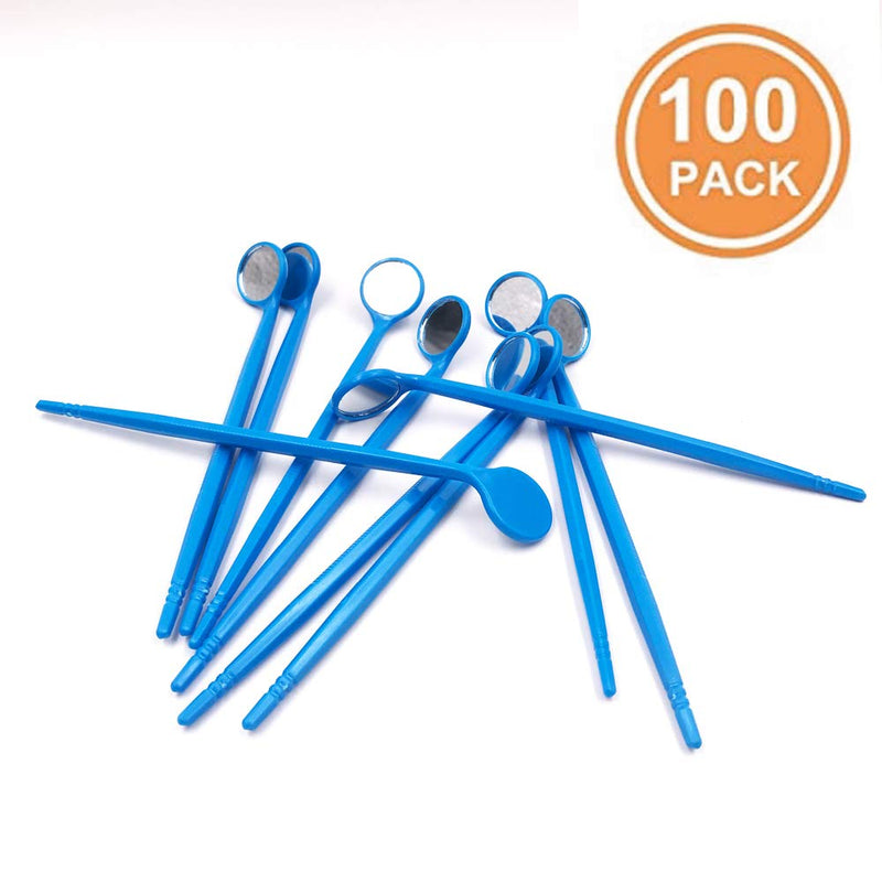 TENFLY 100pcs Disposable Dental Exam Mouth Mirrors Oral Dental Mirror Plastic Dental Instrument (Blue)