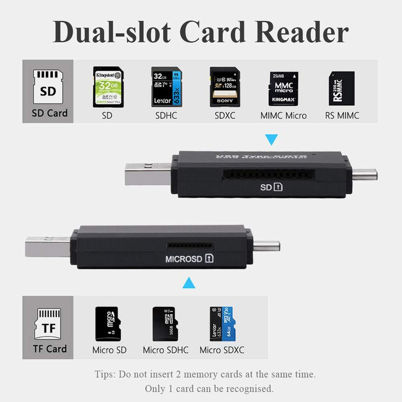2 in 1 High-Speed Portable Memory Card Reader SD 3.0 Transport Protocol, SD Card Reader USB 3.0 to SDXC, SDHC, SD, MMC, RS-MMC, Micro SDXC, Micro SD, Micro SDHC Card and UHS-I 2 in 1 (Type-c / USB 3.0)