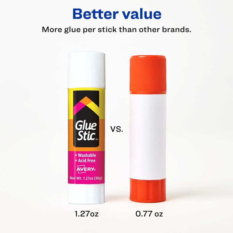 Avery Glue Stick White, Washable, Permanent, 1 Per Pack, 6 Packs, 6 Glue Sticks Total (00191)