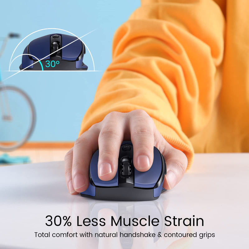HOTWEEMS D-09 Wireless Mouse for Laptop - Ergonomic Plus Computer USB Cordless Mice, Ergo Grips, Lightspeed 5-Level 2400 DPI, 16 Months Battery, Portable for PC Mac Chromebook, 6 Button, Sapphire Blue