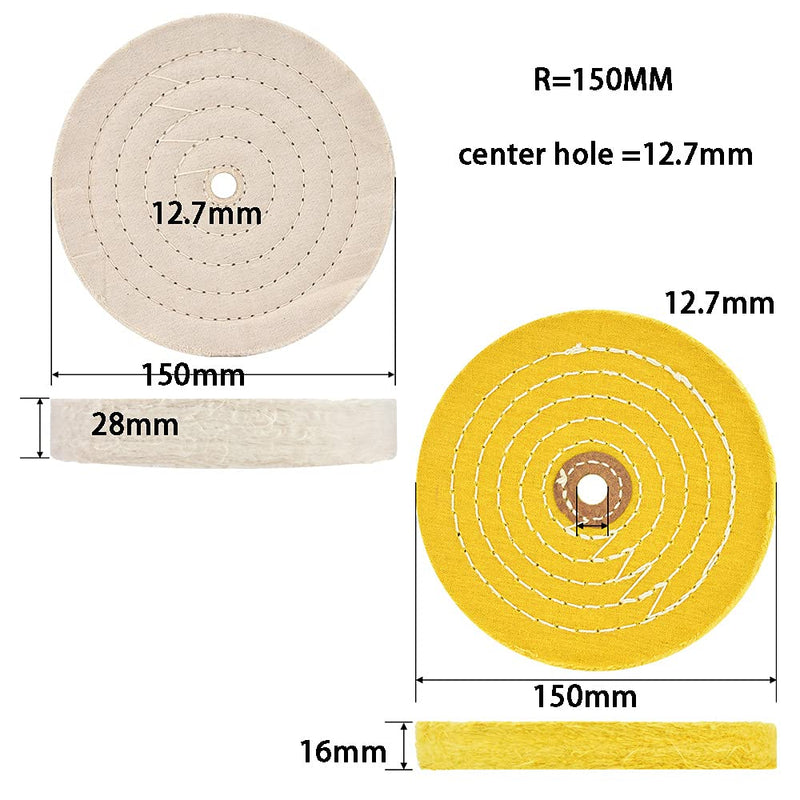 QZATACAEN 150 mm Buffing Polishing Wheels for Bench Grinder White (60 Ply) & Yellow (42 Ply) Buffing Wheel for Bench Buffer Polisher with 1/2 Inch Arbor Hole 2 Pieces