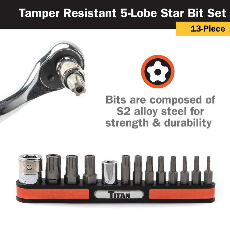 Titan 16137 13-Piece Tamper Resistant 5-Lobe Star Bit Set