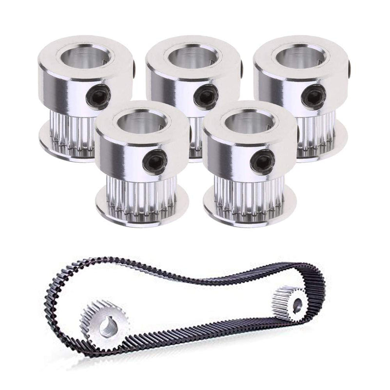 Saiper GT2 Timing Belt Pulley 20 Teeth Bore 8mm(5pcs), Aluminum Synchronous Wheel for 3D Printer 20T-B8