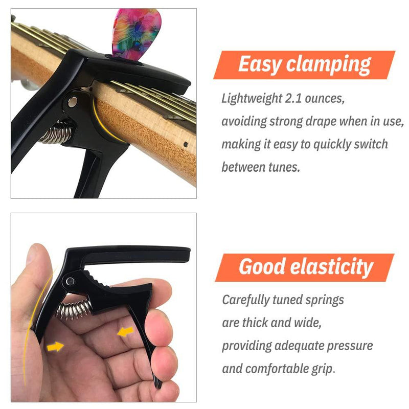 Guitar Capo,TANMUS 3in1 Zinc Metal Capo for Acoustic and Electric Guitars (with Pick Holder and 4Picks)ï¼ŒUkuleleï¼ŒMandolinï¼ŒBanjoï¼ŒClassical Guitar Accessories Black