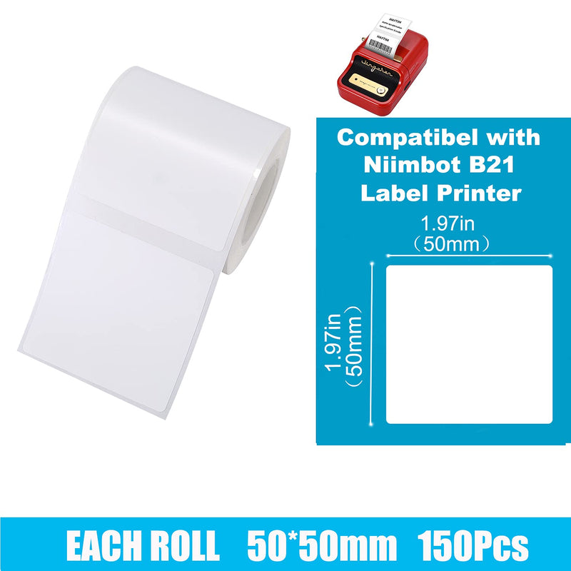 Adhesive B21 Labels Maker Tape, Waterproof Thermal Barcode Label Printer Paper Stickers (50x50mm-white4) 50x50mm-white*4