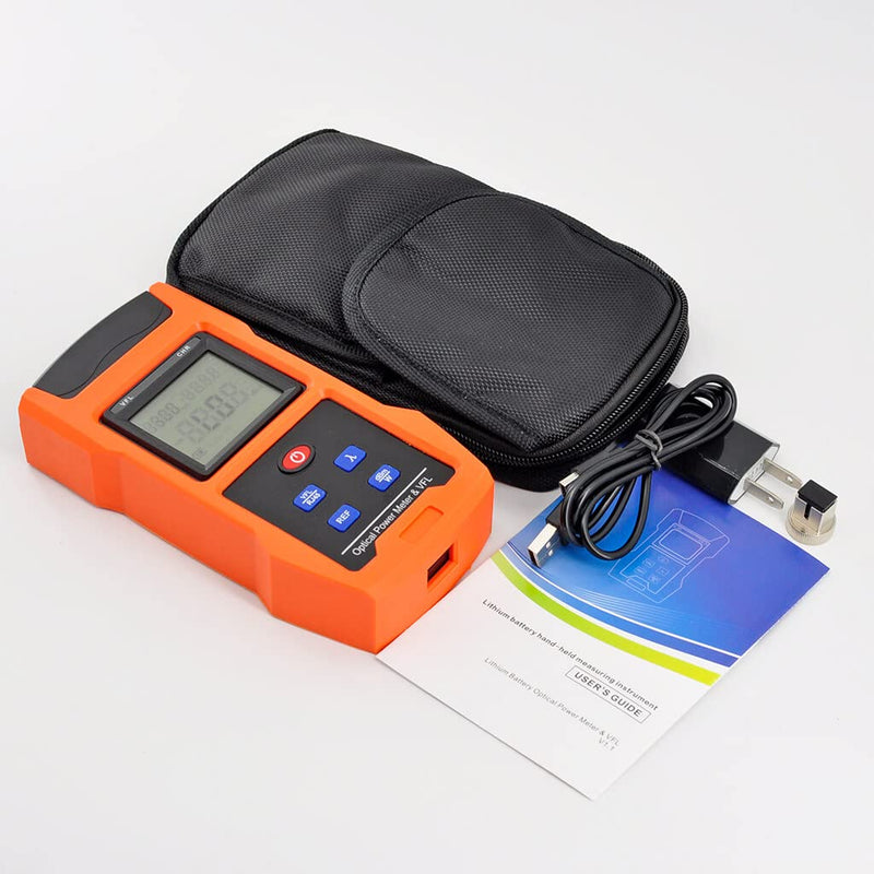 Optical Power Meter Combined with 10mw (8-10km) Visual Fault Locator Function, Fiber Light Tester with Rechargeable Battery and USB Charge Port