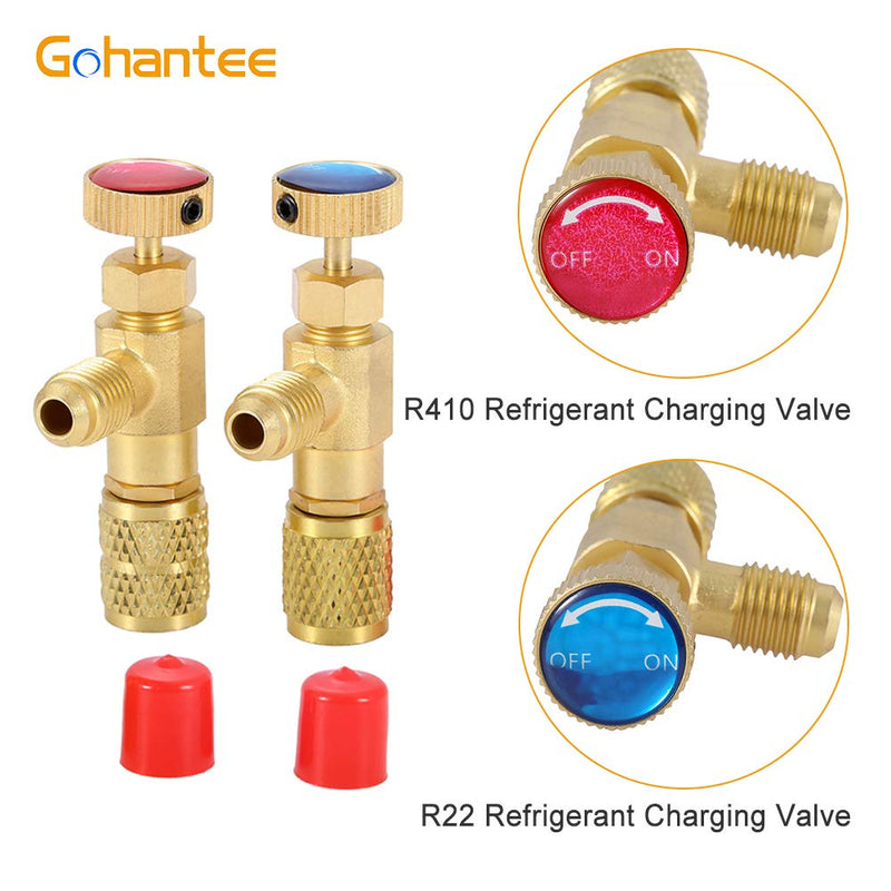 gohantee R12 R410 Refrigerant Charging Valve, R12 R22-1/4“ Male to 1/4” Female, R410-1/4" Male to 5/16" Female, Safety Adapter Flow Control Ball Valve for R12 R22 R410 Air Conditioner Manifold