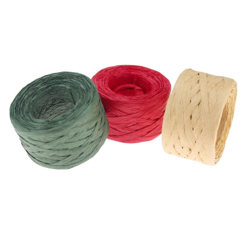 CREATRILL 3 Rolls Red Green Kraft 1/4" by 492 Feet Raffia Ribbon/String, 164Feet Each Roll, Packing Paper Twine for Christmas