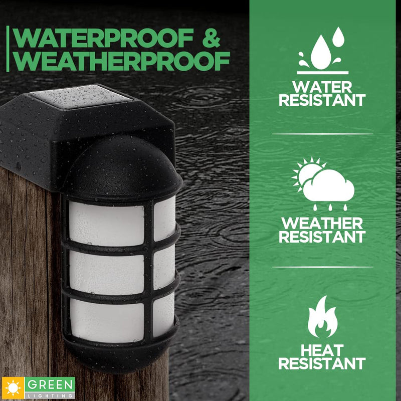 GreenLighting 2 Pack Marina Solar Post Cap Lights - Metal Side Mount Dock Light for 4x4 Wood Posts (Black) Black