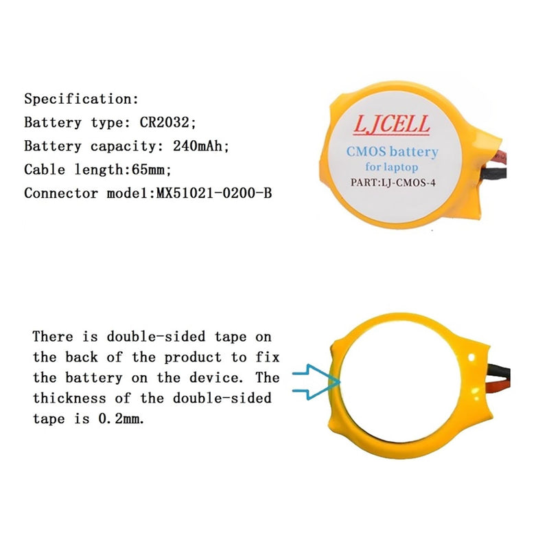 LJCELL CMOS Battery for Dell Latitude E5440 E5450 E6440 E6420 E7440 E7240 Alienware M11x R1 R2 Area-51 M9700 M9750 Laptop BIOS RTC CR2032 Battery with 2 Wire Cable and Connector. CMOS-CR2032-4 1 Count (Pack of 1)