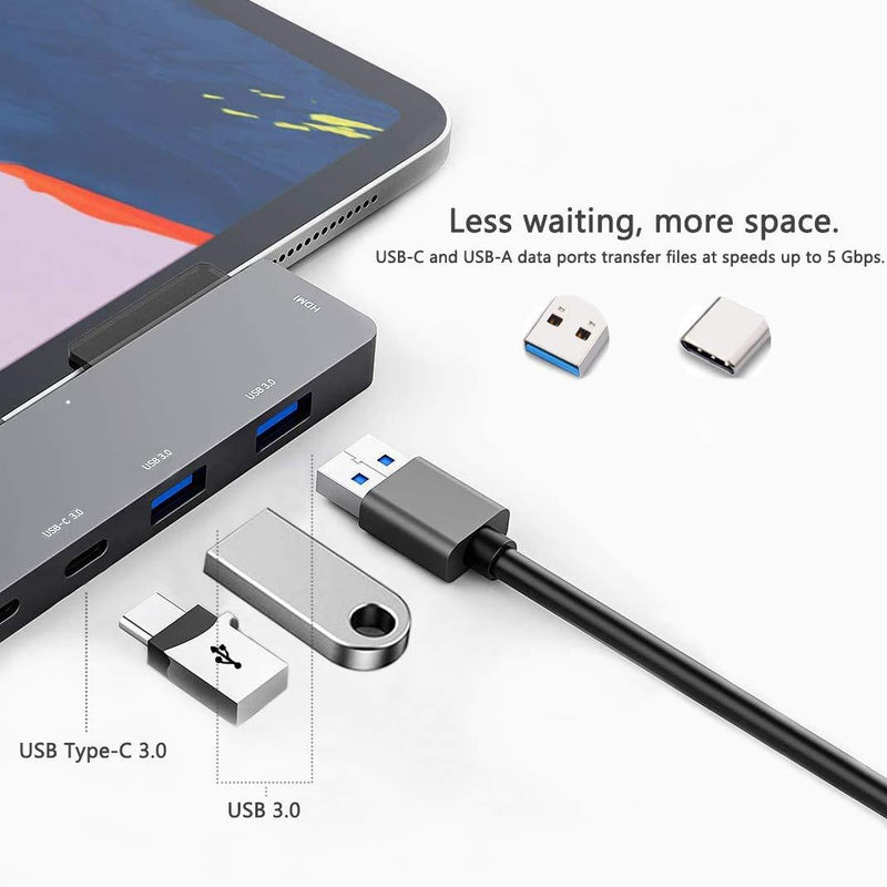 USB C HUB for iPad Pro 11/12.9 2021 2020 2018/iPad Air 4, 6in1 USB C Hub with 4K HDMI,3.5mm Headphone Jack,2 USB3.0,USB C PD Charging&Data,USB C Earphone Jack,Adapter for iPad Pro,MacBook 6in1 USB C Hub Space Grey