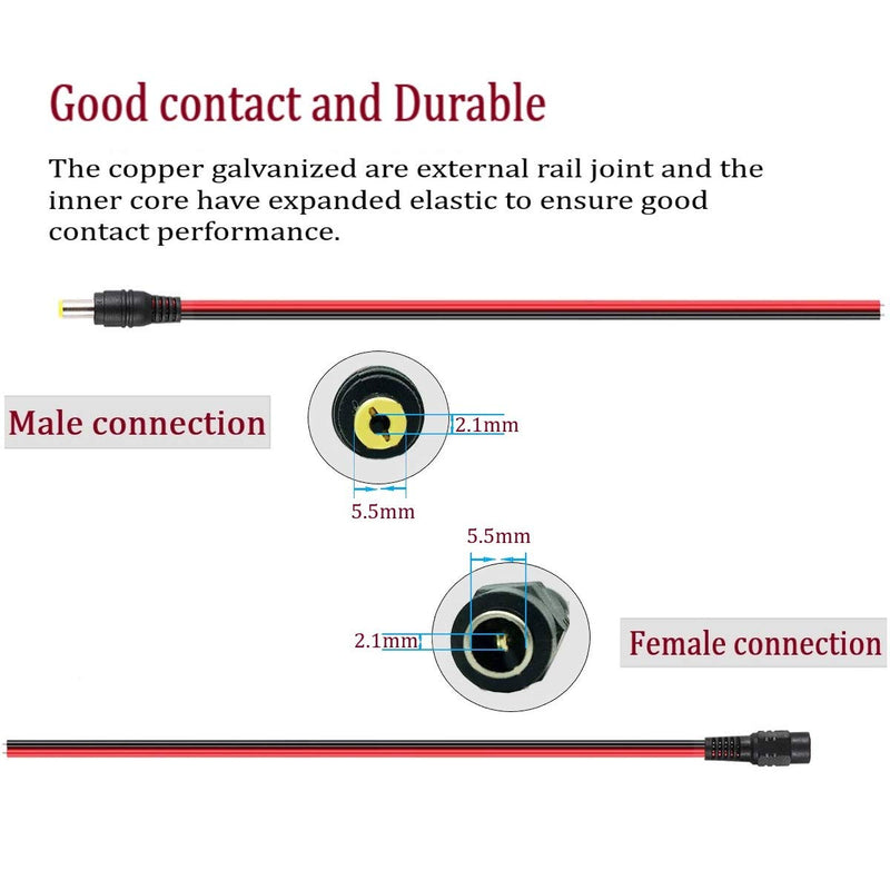 DaFuRui 36 Pack 12inch(30cm) 2.1x5.5mm DC Male Female Connectors 15V 2A DC Power Pigtai Connectors for CCTV Security Camera and Lighting CCTV Power Connector Adapter[18pcs Male and 18pcs Female]