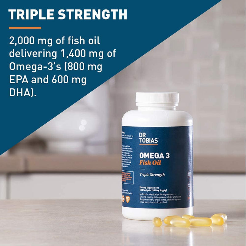 Dr. Tobias Omega-3 Fish Oil, Triple Strength, Supports Brain & Heart Health, 2000 mg per Serving, 180 Soft Gels (2 Daily)