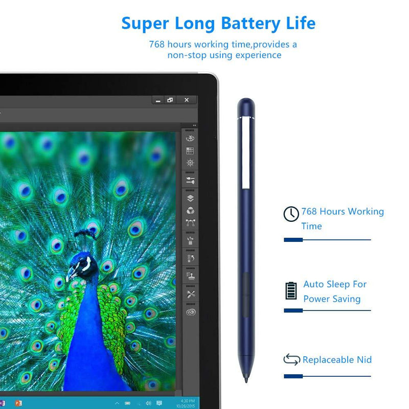 Active Stylus Pen for HP Pavilion x360 11m-ad0 14M-ba0 14-cd0 15-br0; HP Envy x360 15-bp0 15-bq0, x360 15-cn0, X2 12-e0xx, X2 12g0xx; HP Spectre x360 13-ac0xx 15-blxxx, AAAA Battery & Nibs (Blue) blue