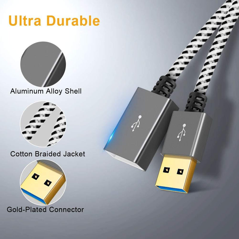 CableCreation [2-Pack] Short (3.3ft) USB3.0 Extension Cable, USB 3.0 A Male to Female Extender for Oculus VR, Playstation, Xbox, Keyboard, Printer, Scanner Space Gray Aluminum 3.3ft[2-Pack] Male-Female