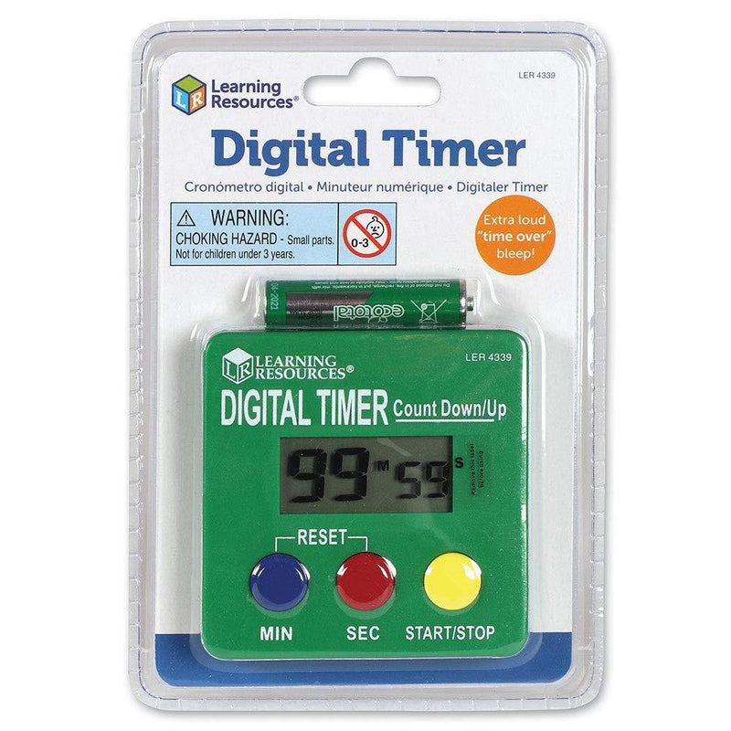 Learning Resources Digital Timer, Count Down/Up, Displays Seconds/Minutes, Ages 5+,Multicolor,2.75 "x 2.75"