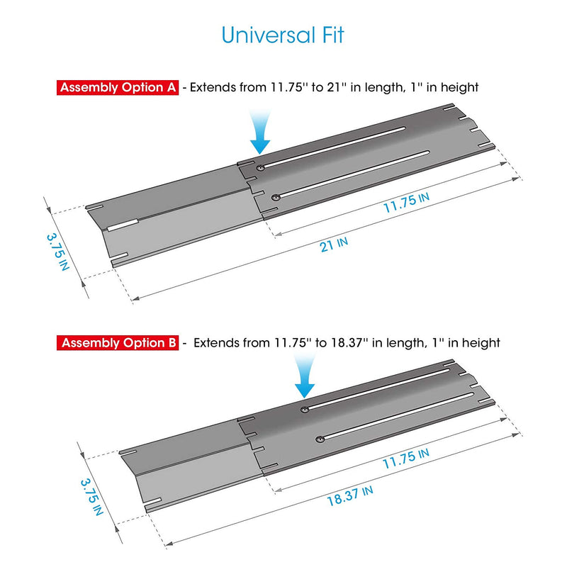 Unicook Porcelain Steel Heat Plate, Extends from 11.75" up to 21" L, Pack of 1, Grill Replacement Parts, Heavy Duty Adjustable Heat Shield, Heat Tent, Burner Cover, Flame Tamer for Barbecue Gas Grill