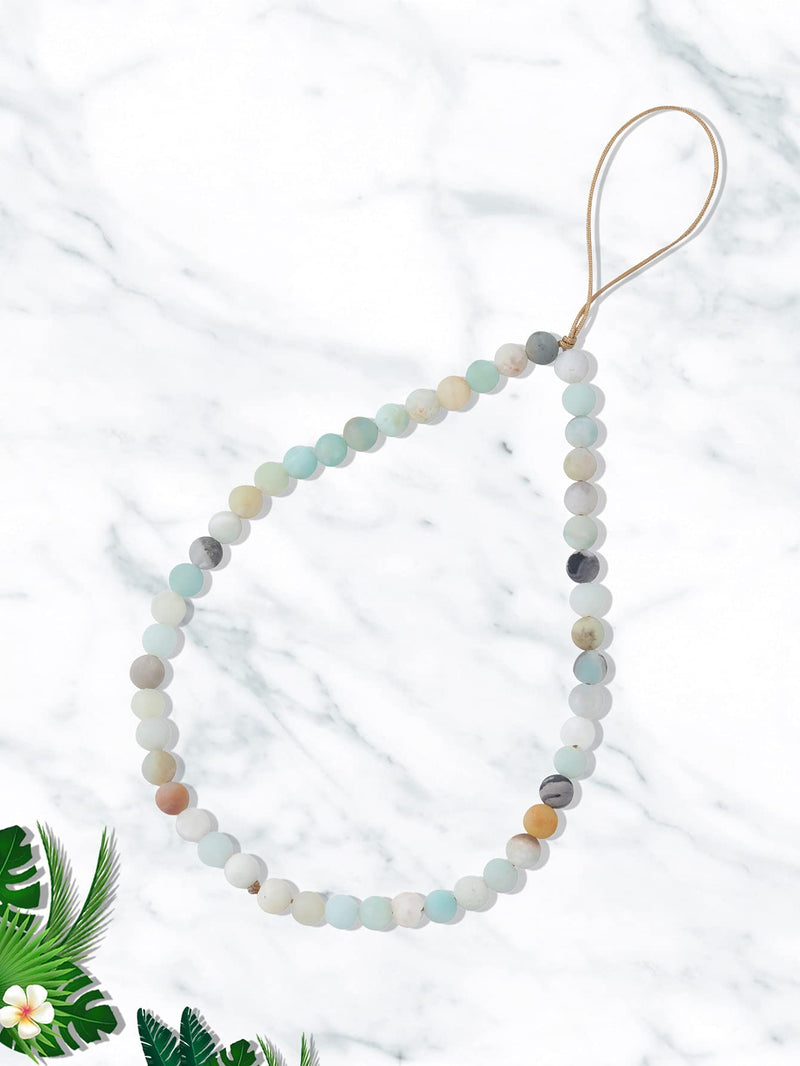 OAIITE Semi-Precious Gem Stones Beaded Phone Charm Cell Phone Lanyard Wrist Strap Handmade Natural Gemstone Phone Chain string Amazonite