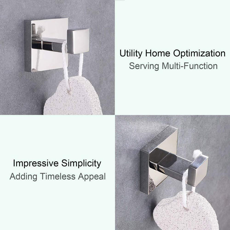 Bath Towel Hook, Angle Simple Solid Metal Bathroom Shower Square Hook Hand Towel Bathrobe Sponges Hanger Kitchen Cabinet Closet Hook Pants and Shirt Holder Polished Chrome, Wall Mounted