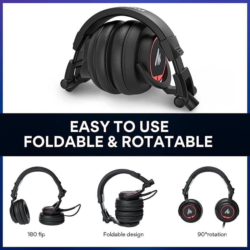 50MM Drivers Over Ear Studio Headphones, MAONO AU-MH501 Stereo Monitor Closed Back Headphones, Lightweight Foldable Design for Smartphone, Computer, Podcast, Mixer, Music, DJ MH501 Studio Headphones