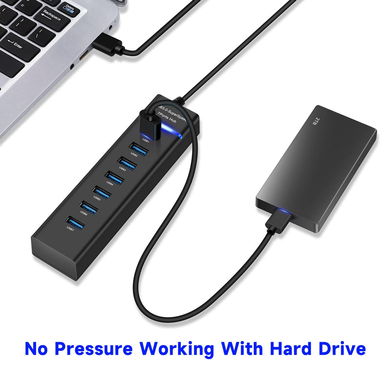 USB Hub3.0, YaimhSound 7-Port USB Extender, USB 3.0, 2.0 Splitter Adapter for Laptop,PC, Keyboard, Mouse, Dell, HP, Lenovo, Mac, Acer, Surface Pro and More USB Devices(1ft)