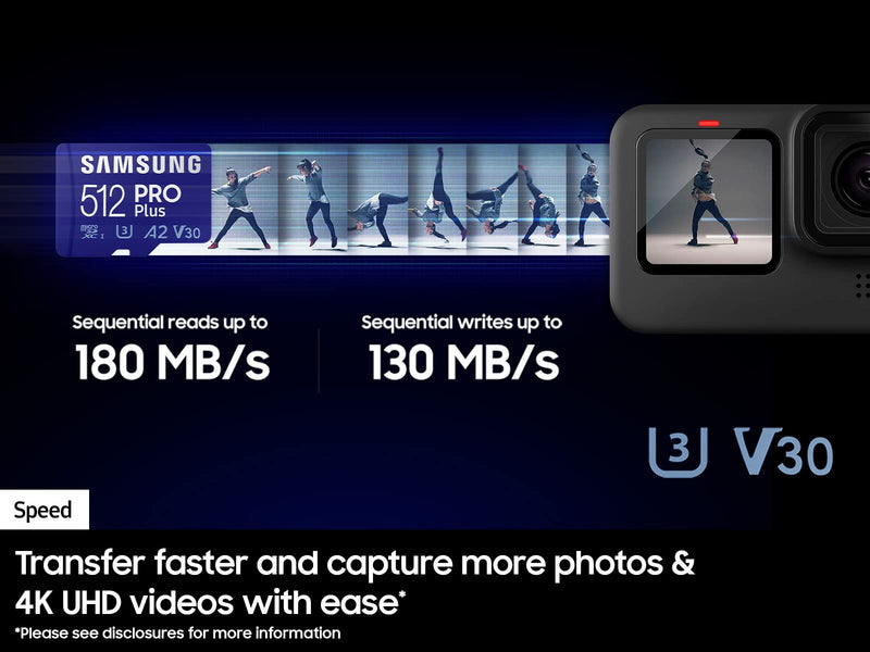 SAMSUNG PRO Plus microSD Memory Card + Adapter, 256GB MicroSDXC, Up to 180 MB/s, Full HD & 4K UHD, UHS-I, C10, U3, V30, A2 for Android Phones, Tablets, GoPRO, DJI Drone, MB-MD256SA/AM, 2023 New PRO Plus Read/Write 180/130MB/s
