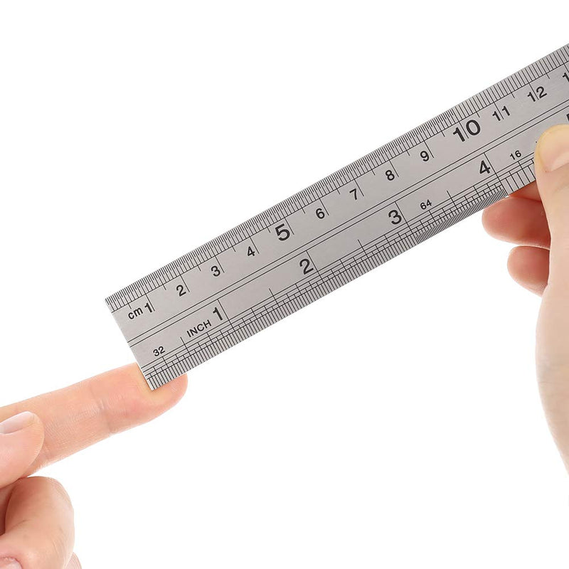 SUI-lim 3 pieces stainless steel ruler, precision double side scale edge steel ruler, metal ruler for engineering, teaching and office 15cm/20cm/30cm