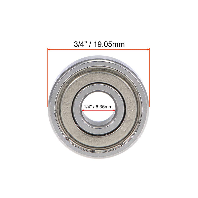 uxcell R4AZZ Deep Groove Ball Bearing 1/4-inchx3/4-inchx9/32-inchShielded Z2 Lever Bearings 5pcs 1/4"x3/4"x9/32"