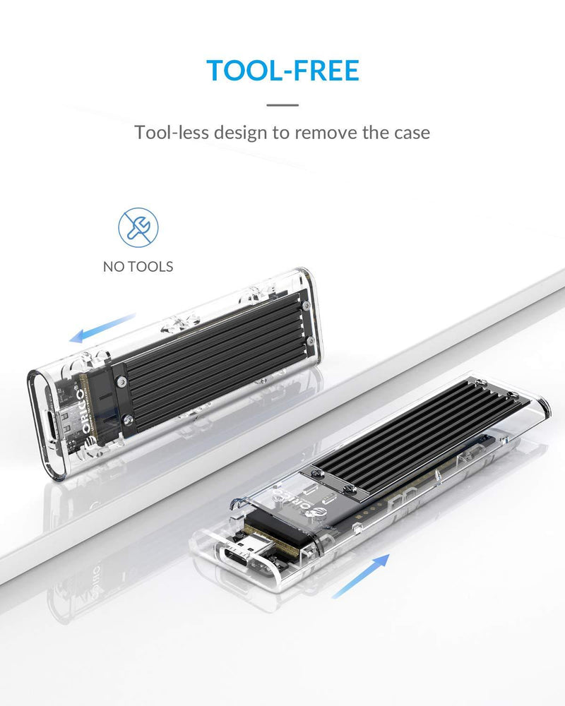 ORICO NVME M.2 to Type-C USB3.1 Gen2 10Gbps Transparent External Hard Drive Adapter Enclosure for 2280 2260 2242 2230 PCI-E M2 M-Key SSD, USB Type C Converter Case (TCM2-Black) Black