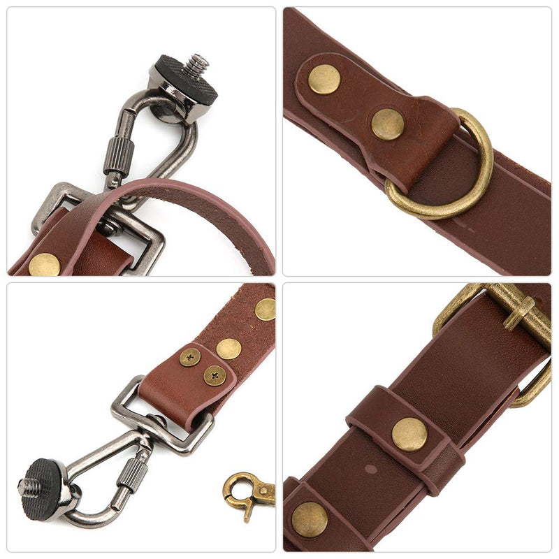 Qiilu Leather Camera Strap Adjustable Dual Leather Rivet Double Shoulder Digital Camera Shoulder Strap Harness Accessory