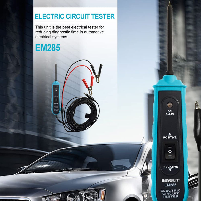 allsun 6-24Vdc Automotive Electric Circuit Tester Car System Diagnostic Repair Tool Test Light Continuity/Polarity of a Voltage, Cable Length 5m(16ft) Light & Buzzer EM285 GMEM285