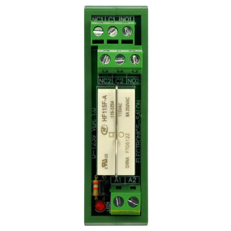 Electronics-Salon AC 115V Slim DIN Rail Mount 8Amp DPDT Power Relay Interface Module, 115VAC Relay Module RTE24615 115VAC