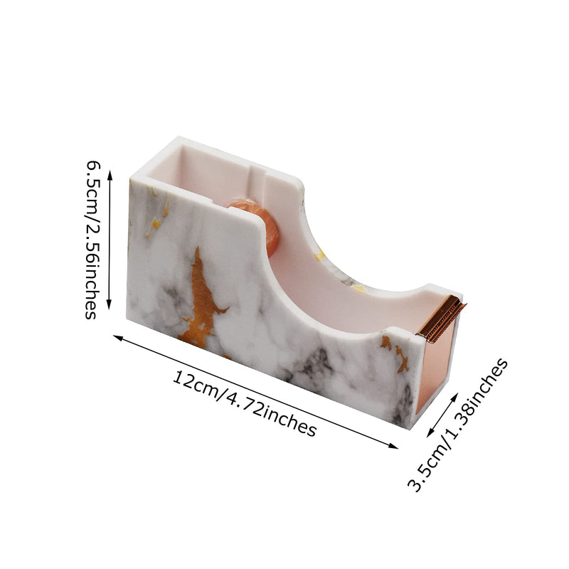 Enyuwlcm Acrylic Desk Tape Dispenser Heavy Duty Cute Tape Dispenser with Non-Skid Base Suitable for 1 Inch Core Tape Imitation Marble White